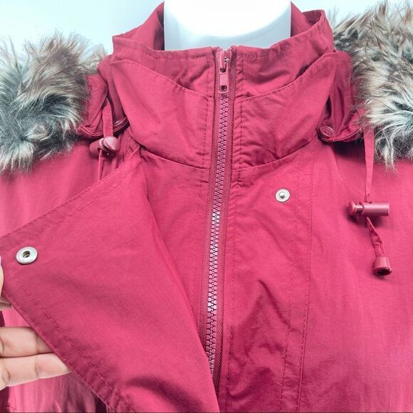 Women’s Red Removable Faux Fur Hooded Full Zip Convertible Anorak Parka Coat 1X - Picture 5 of 17